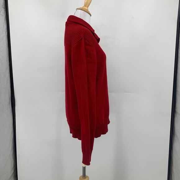 Lauren Ralph Lauren Sweater Women L Large Red Knitted Half Snap Buttons Pullover - Picture 6 of 13